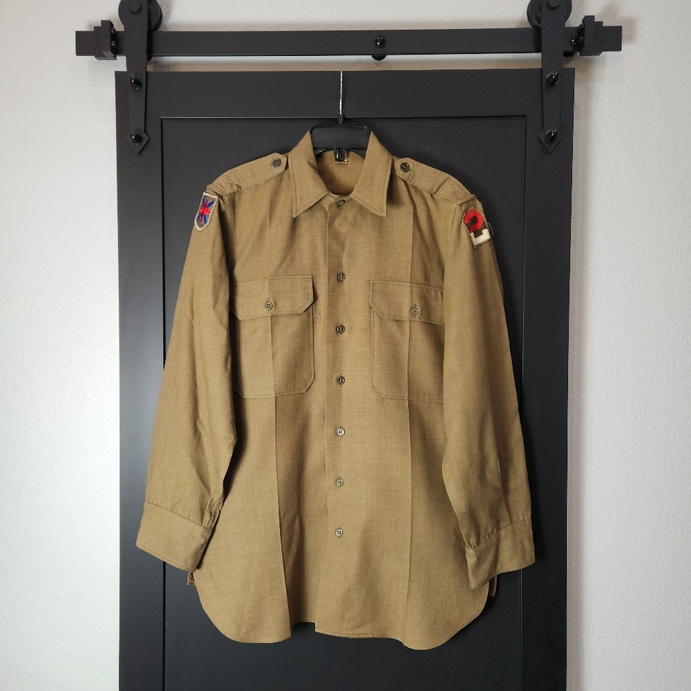 RARE 1940s VINTAGE USA WORLD WAR TWO US ARMY WINTER SERVICE SHIRT SIZE 15/33